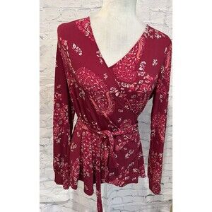 Colleen Lopez Women's Surplice Style V-Neck Long Sleeve Knit Belted Top Medium